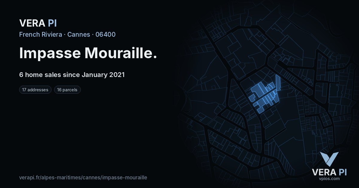 Impasse Mouraille, Cannes at night – every parcel coloured by the prices around it, the street's own parcels lit