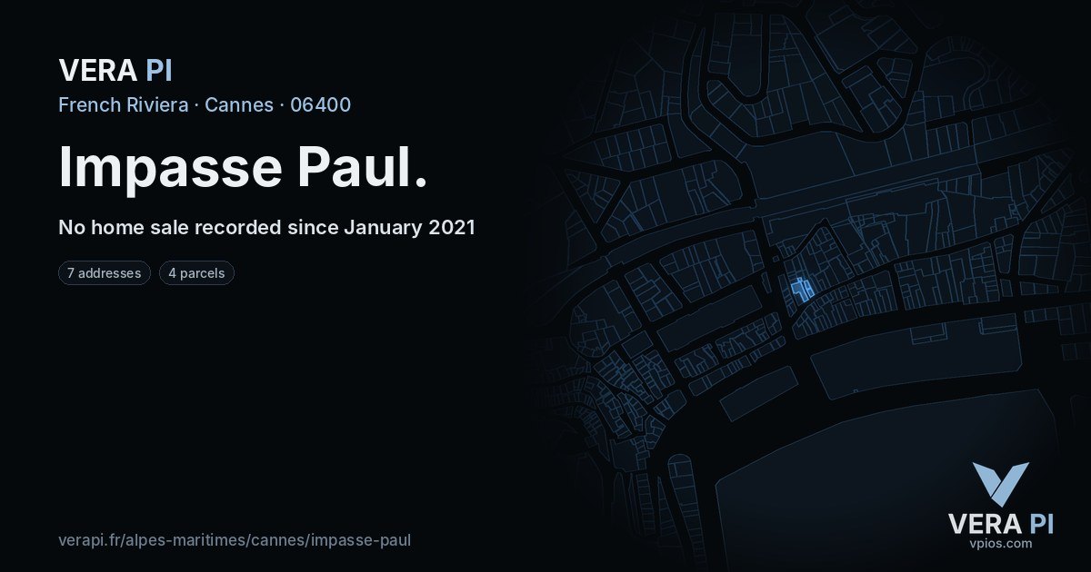 Impasse Paul, Cannes at night – every parcel coloured by the prices around it, the street's own parcels lit