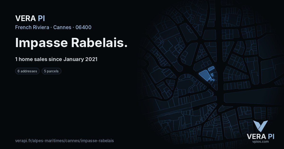 Impasse Rabelais, Cannes at night – every parcel coloured by the prices around it, the street's own parcels lit