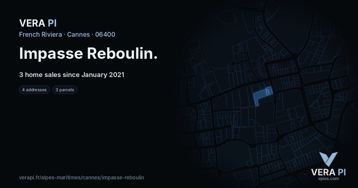 Impasse Reboulin, Cannes at night – every parcel coloured by the prices around it, the street's own parcels lit