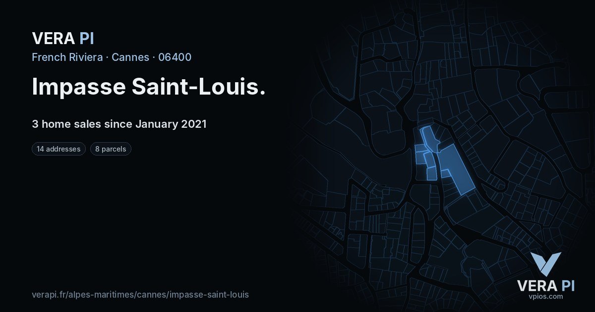 Impasse Saint-Louis, Cannes at night – every parcel coloured by the prices around it, the street's own parcels lit