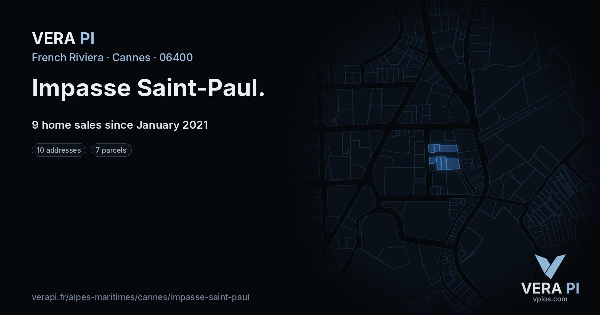 Impasse Saint-Paul, Cannes at night – every parcel coloured by the prices around it, the street's own parcels lit