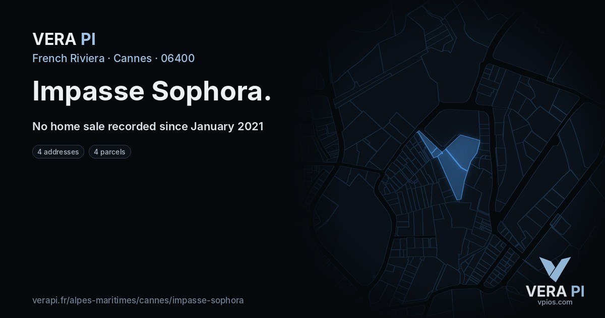 Impasse Sophora, Cannes at night – every parcel coloured by the prices around it, the street's own parcels lit