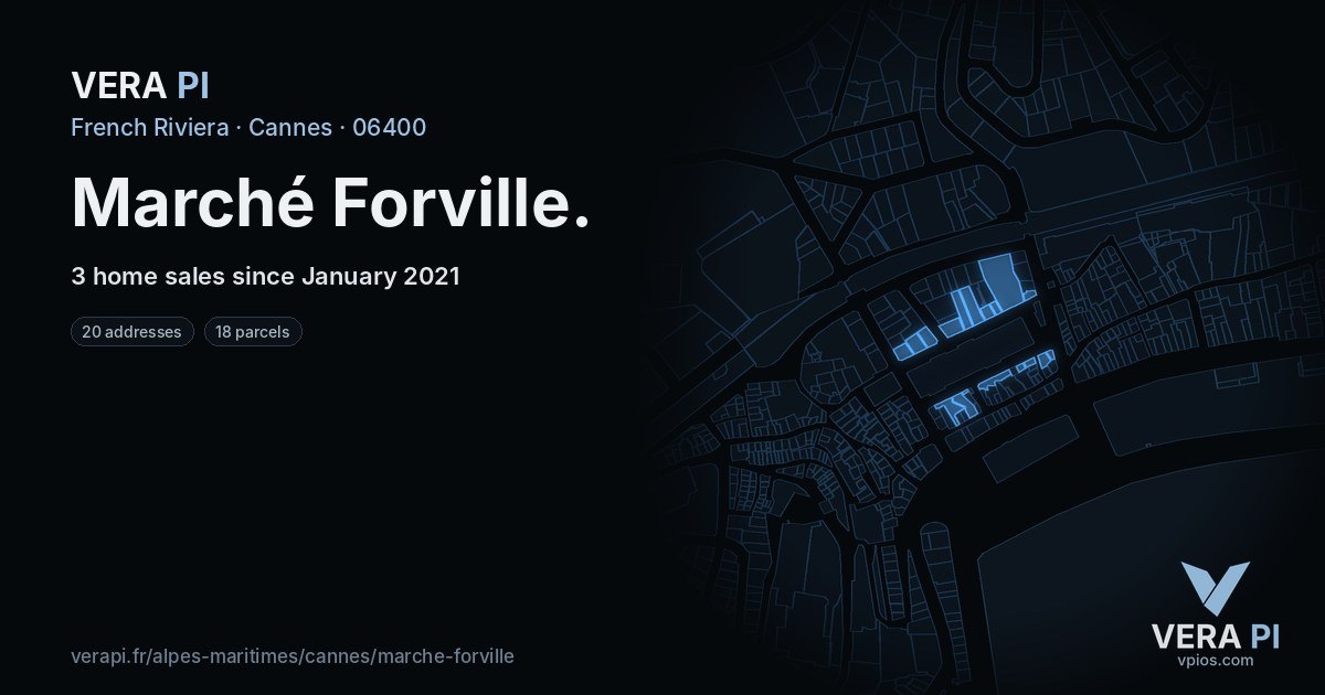 Marché Forville, Cannes at night – every parcel coloured by the prices around it, the street's own parcels lit