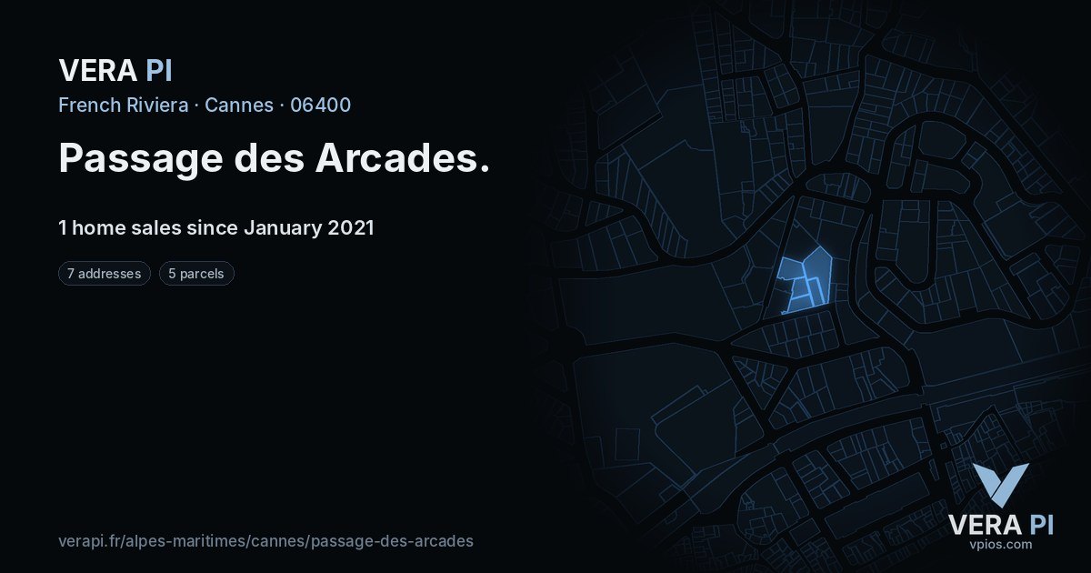 Passage des Arcades, Cannes at night – every parcel coloured by the prices around it, the street's own parcels lit
