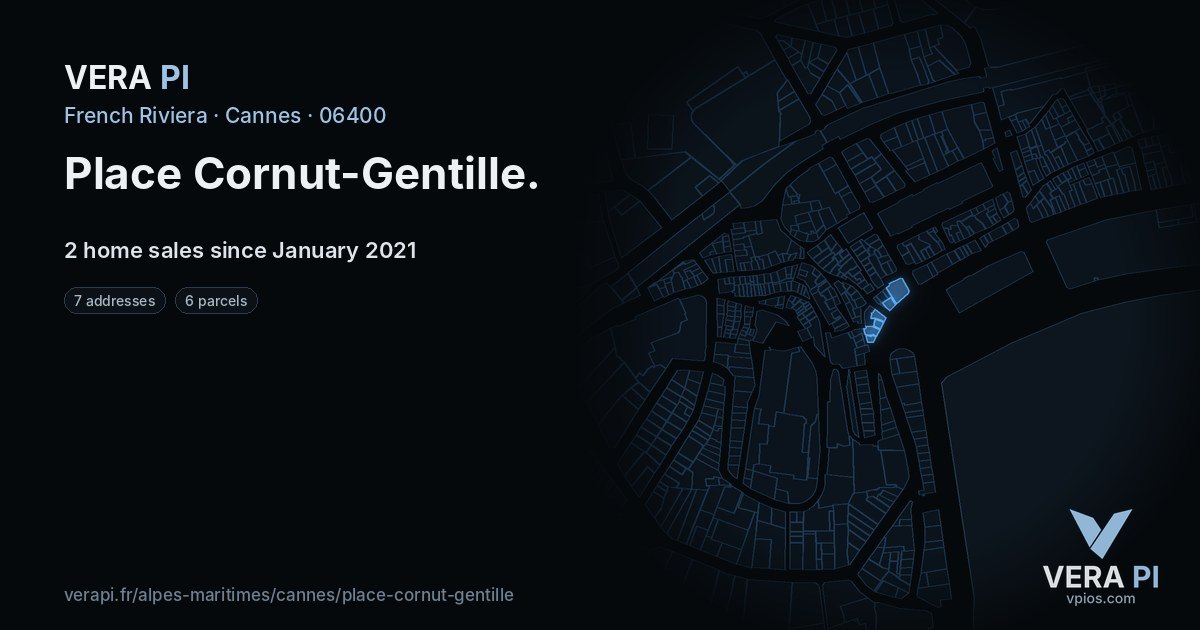 Place Cornut-Gentille, Cannes at night – every parcel coloured by the prices around it, the street's own parcels lit