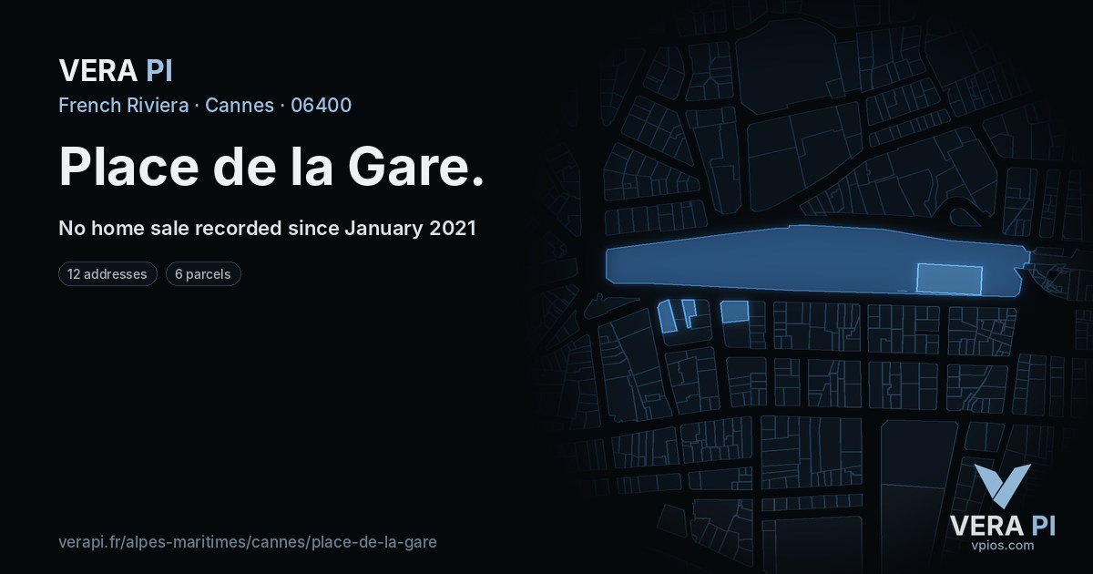 Place de la Gare, Cannes at night – every parcel coloured by the prices around it, the street's own parcels lit
