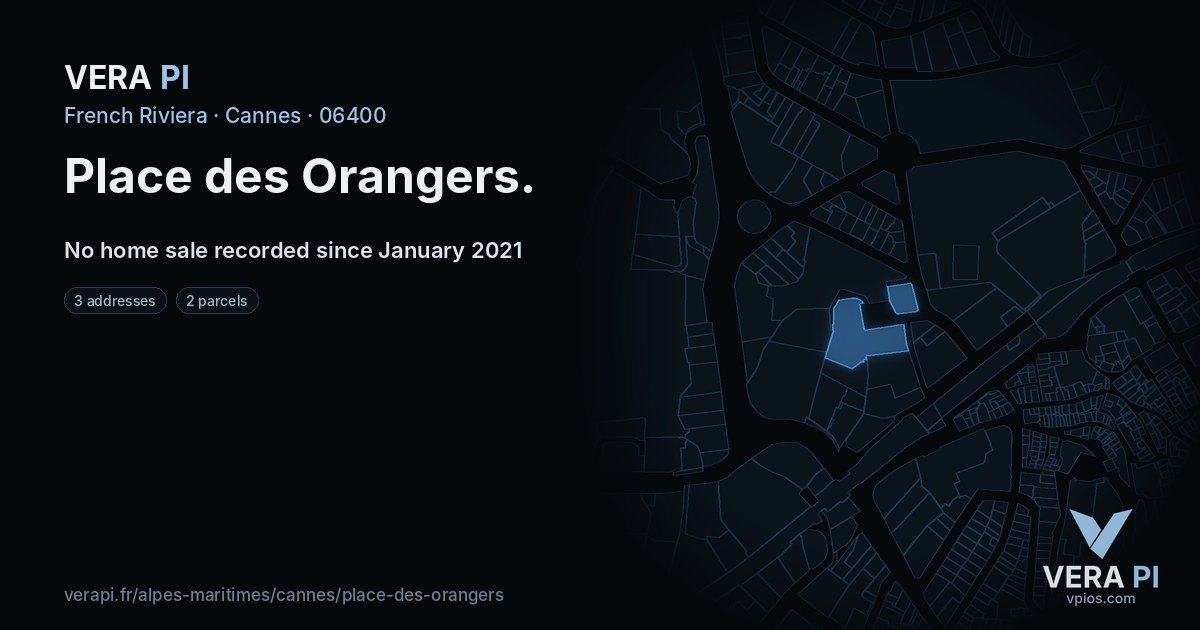 Place des Orangers, Cannes at night – every parcel coloured by the prices around it, the street's own parcels lit