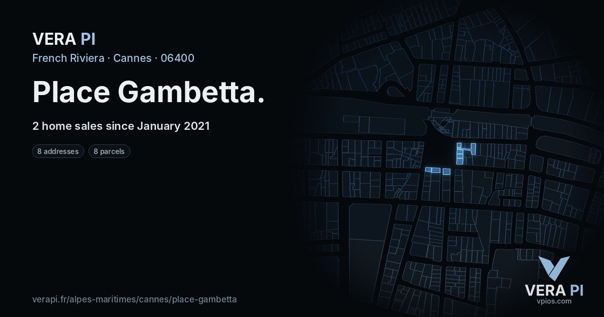 Place Gambetta, Cannes at night – every parcel coloured by the prices around it, the street's own parcels lit