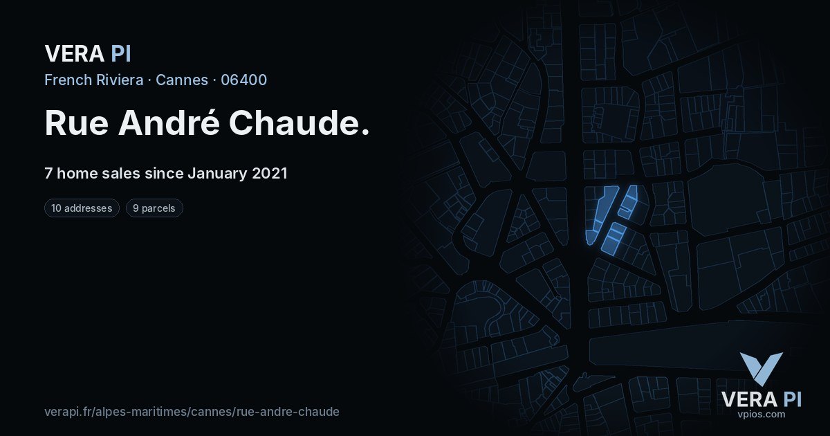 Rue André Chaude, Cannes at night – every parcel coloured by the prices around it, the street's own parcels lit
