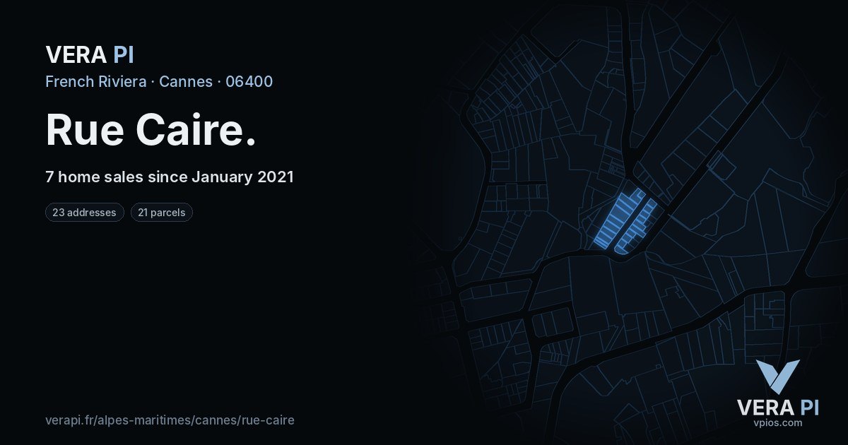 Rue Caire, Cannes at night – every parcel coloured by the prices around it, the street's own parcels lit