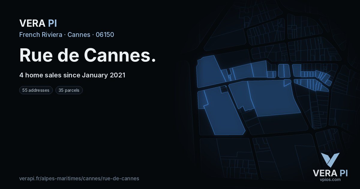 Rue de Cannes, Cannes at night – every parcel coloured by the prices around it, the street's own parcels lit