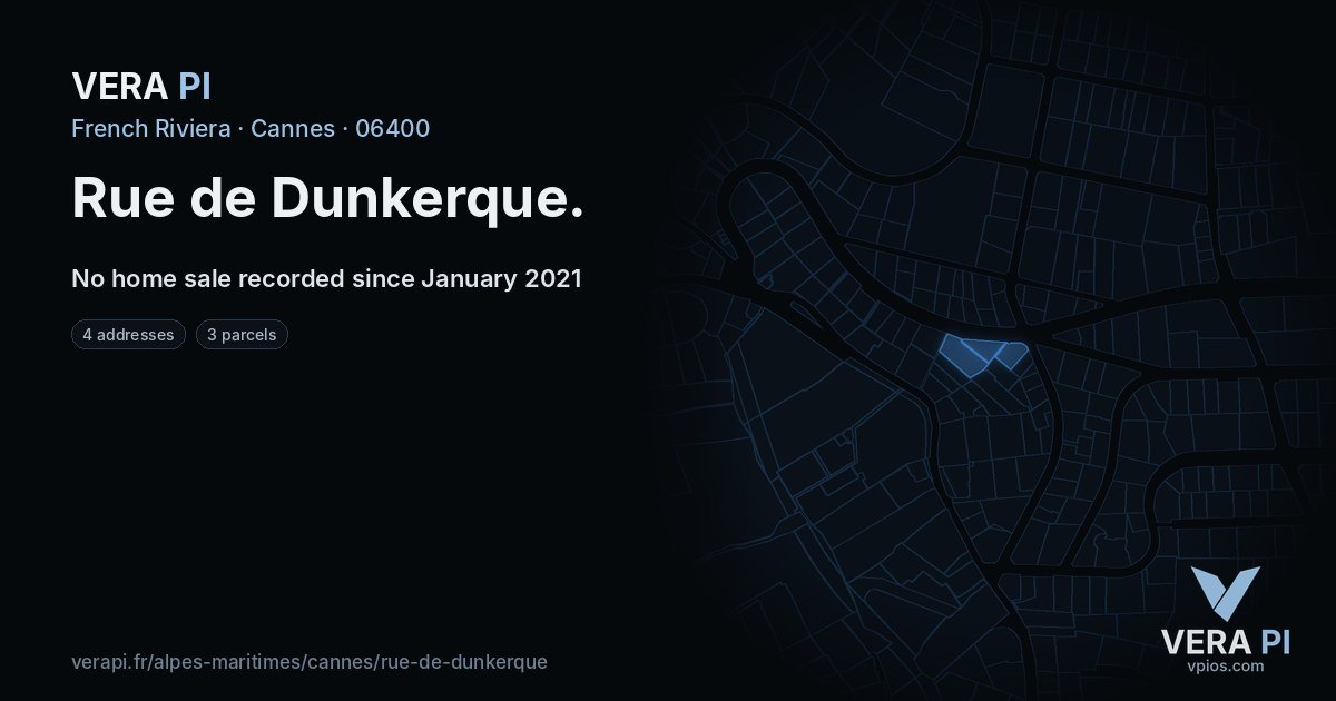 Rue de Dunkerque, Cannes at night – every parcel coloured by the prices around it, the street's own parcels lit