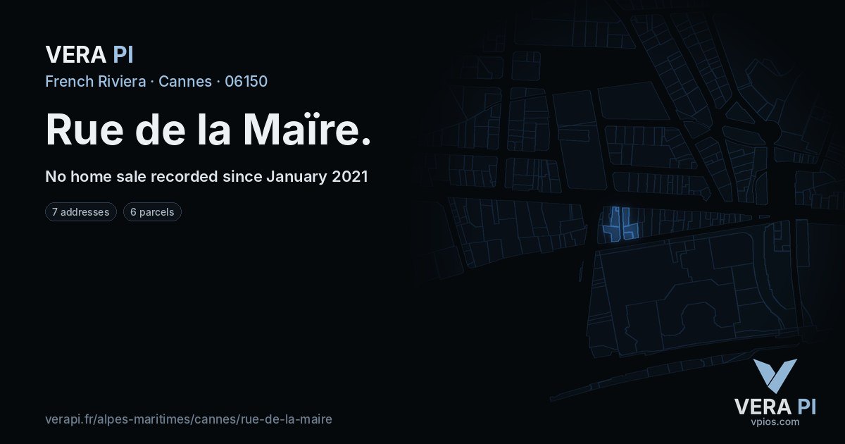 Rue de la Maïre, Cannes at night – every parcel coloured by the prices around it, the street's own parcels lit