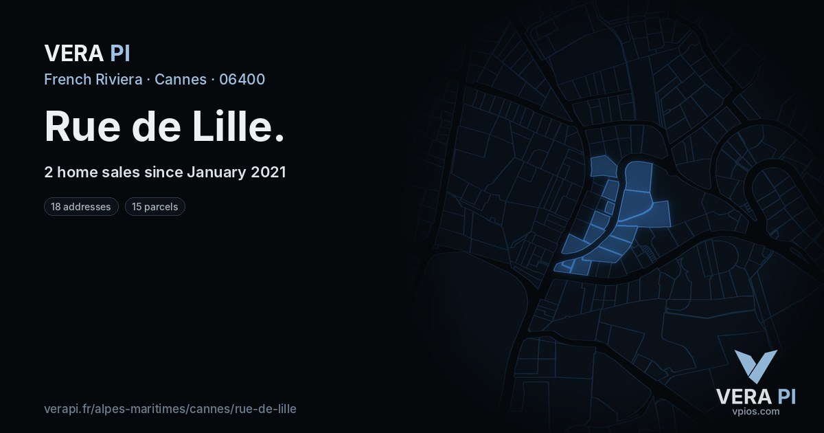 Rue de Lille, Cannes at night – every parcel coloured by the prices around it, the street's own parcels lit