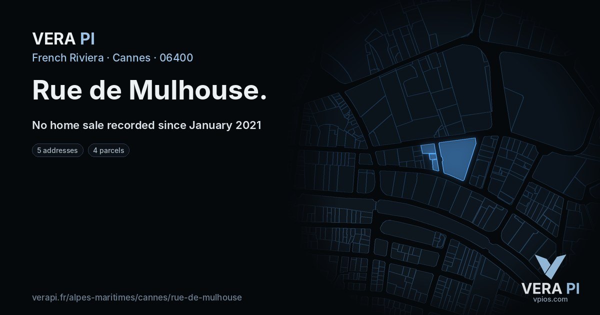 Rue de Mulhouse, Cannes at night – every parcel coloured by the prices around it, the street's own parcels lit
