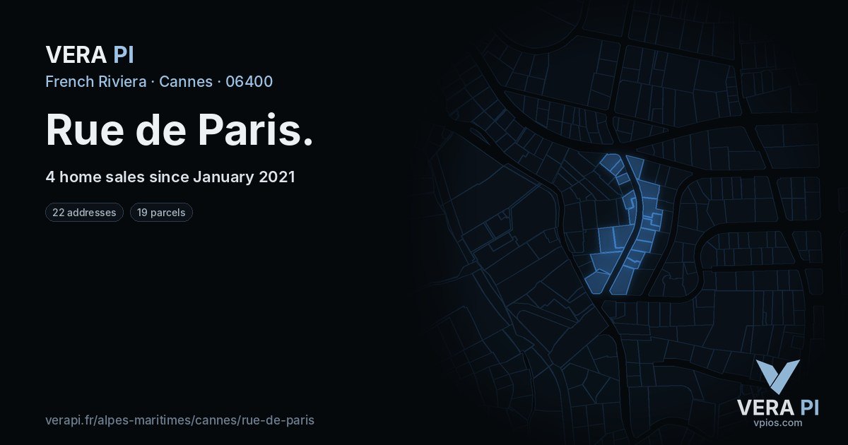 Rue de Paris, Cannes at night – every parcel coloured by the prices around it, the street's own parcels lit