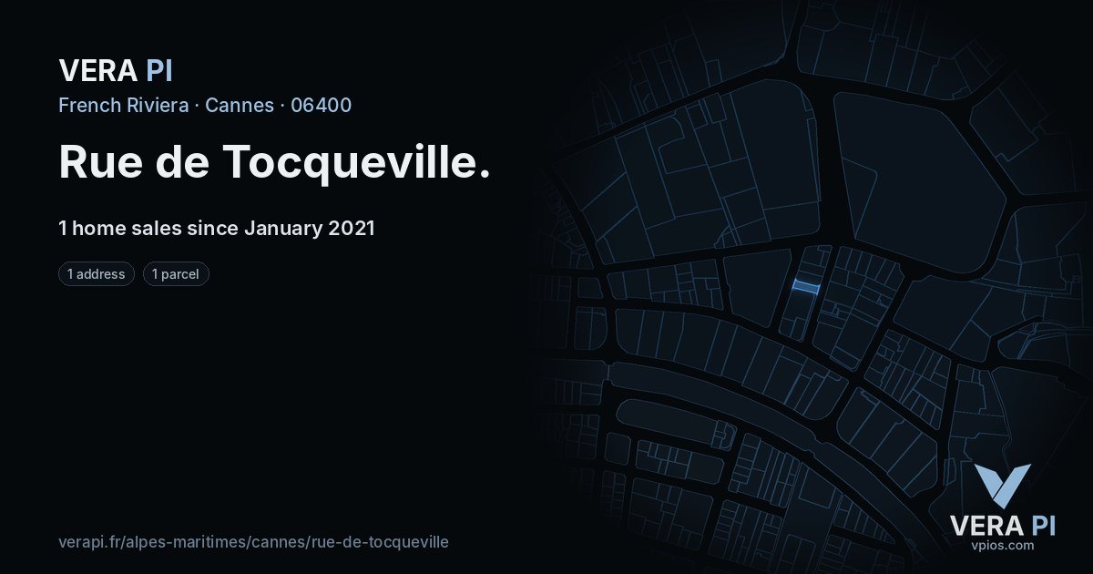 Rue de Tocqueville, Cannes at night – every parcel coloured by the prices around it, the street's own parcels lit