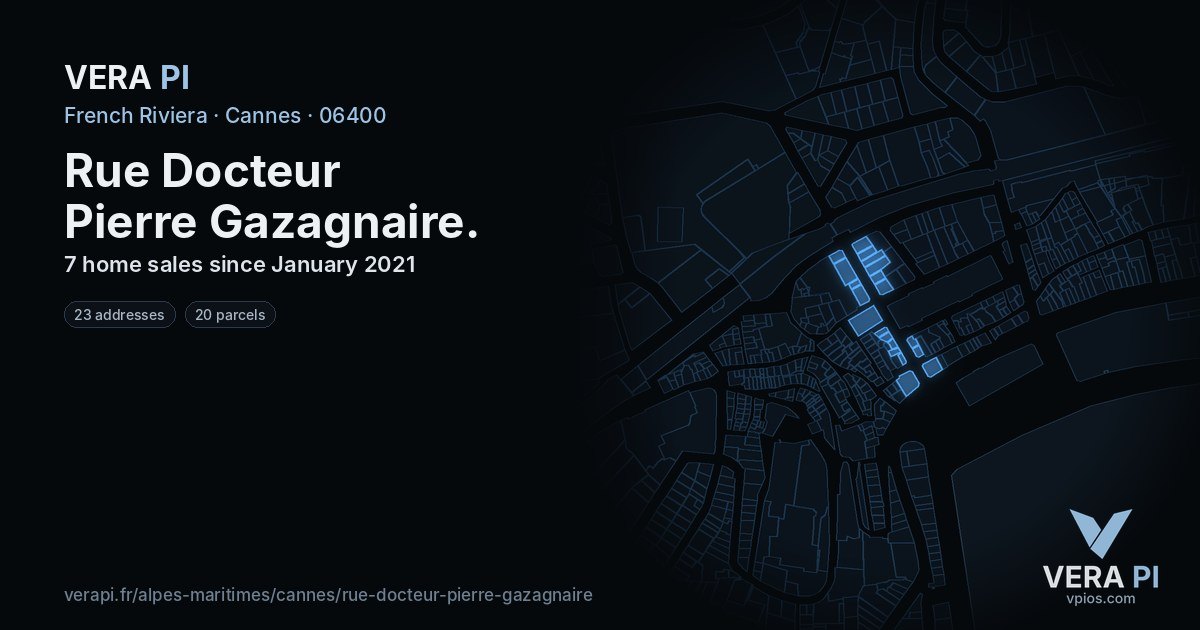 Rue Docteur Pierre Gazagnaire, Cannes at night – every parcel coloured by the prices around it, the street's own parcels lit