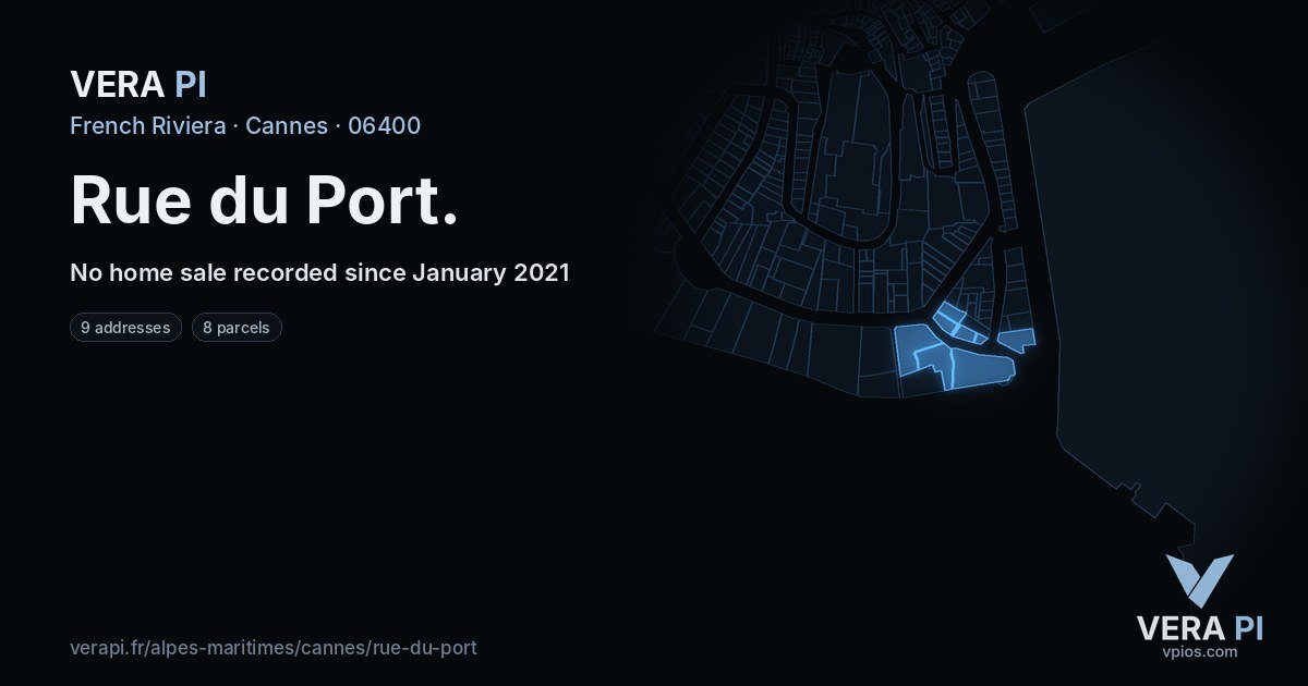 Rue du Port, Cannes at night – every parcel coloured by the prices around it, the street's own parcels lit