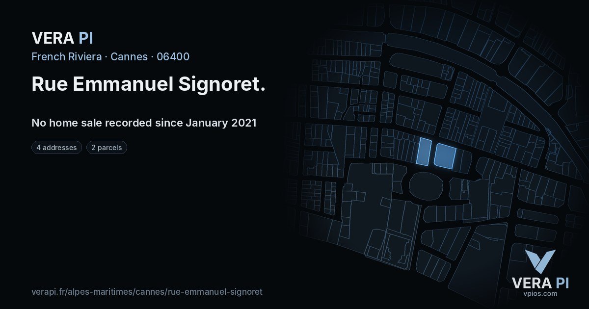 Rue Emmanuel Signoret, Cannes at night – every parcel coloured by the prices around it, the street's own parcels lit