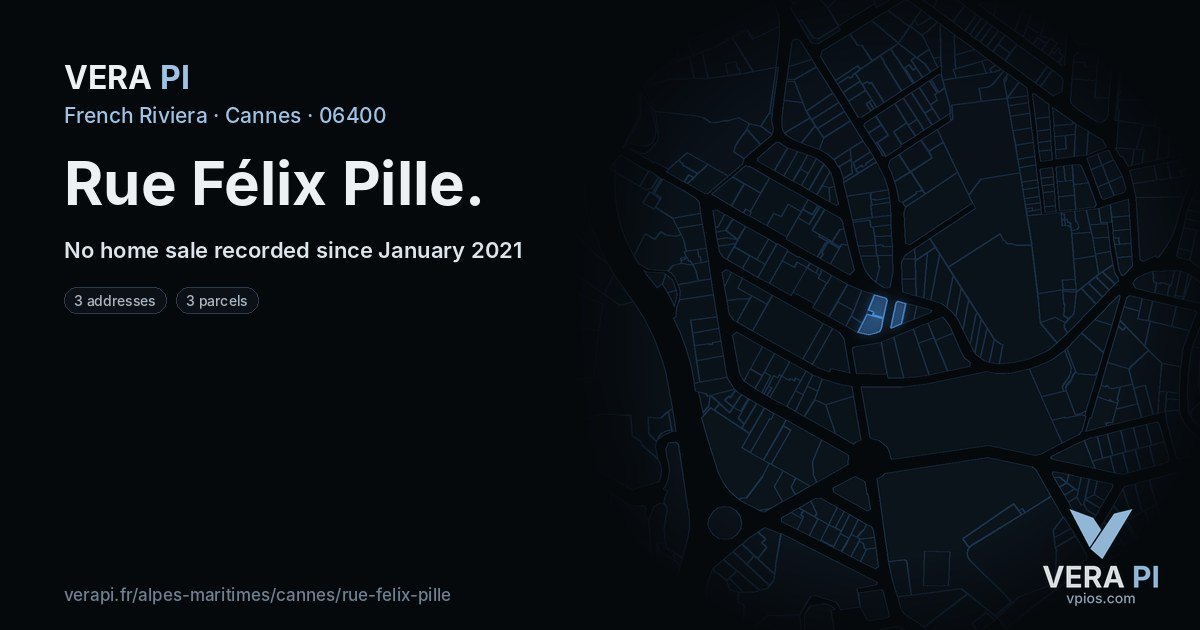 Rue Félix Pille, Cannes at night – every parcel coloured by the prices around it, the street's own parcels lit
