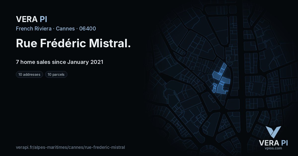 Rue Frédéric Mistral, Cannes at night – every parcel coloured by the prices around it, the street's own parcels lit