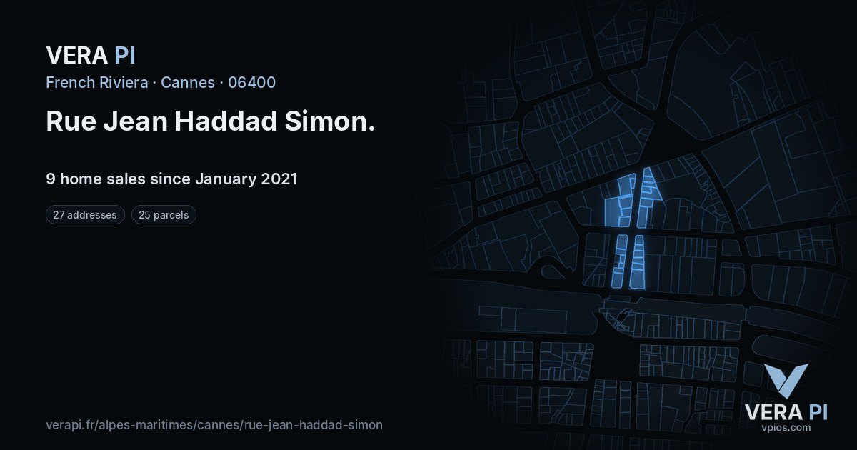 Rue Jean Haddad Simon, Cannes at night – every parcel coloured by the prices around it, the street's own parcels lit