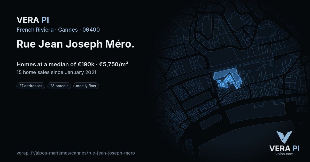 Rue Jean Joseph Méro, Cannes at night – every parcel coloured by the prices around it, the street's own parcels lit