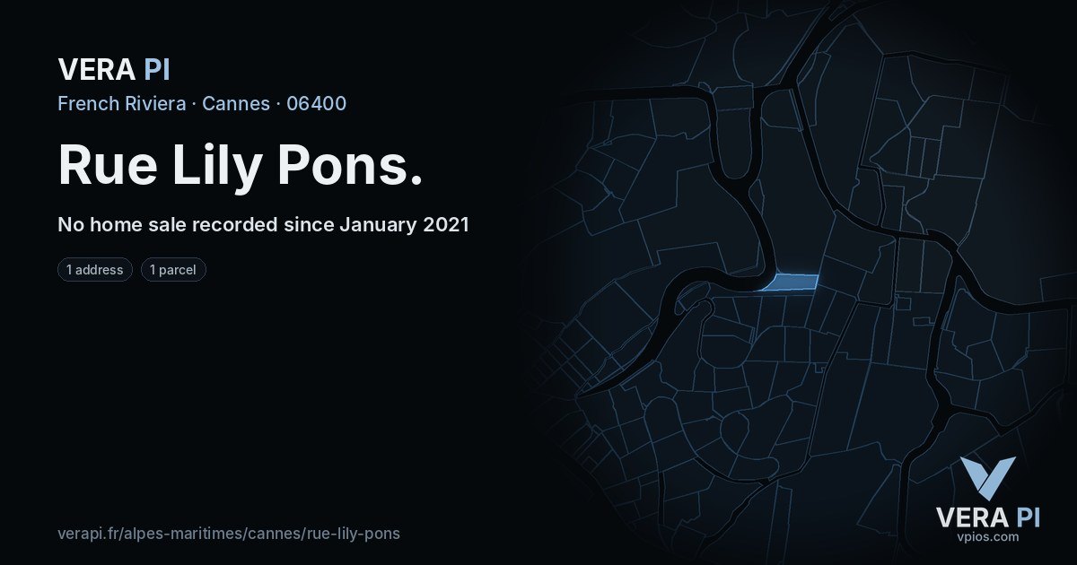 Rue Lily Pons, Cannes at night – every parcel coloured by the prices around it, the street's own parcels lit