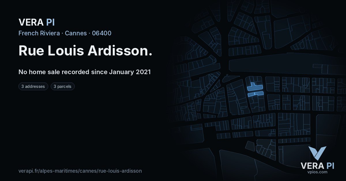 Rue Louis Ardisson, Cannes at night – every parcel coloured by the prices around it, the street's own parcels lit