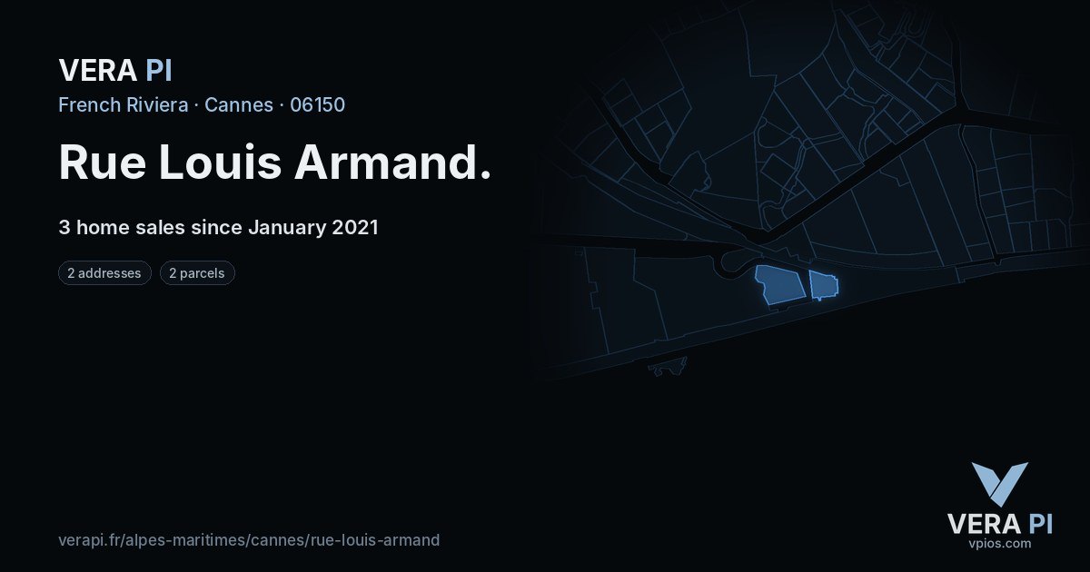 Rue Louis Armand, Cannes at night – every parcel coloured by the prices around it, the street's own parcels lit