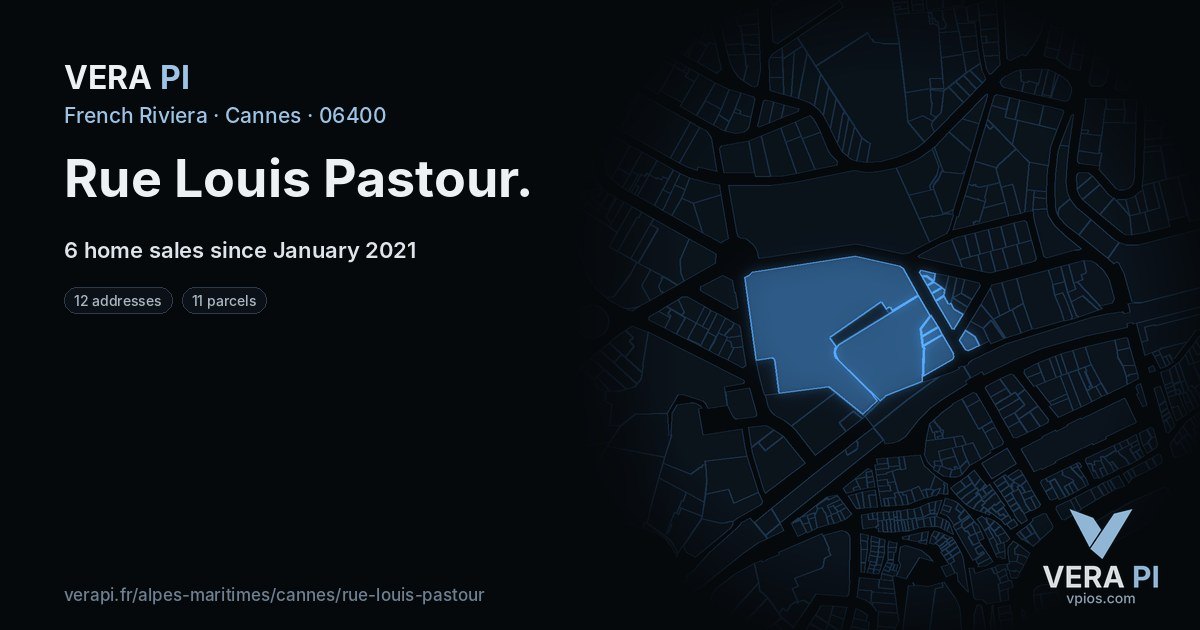 Rue Louis Pastour, Cannes at night – every parcel coloured by the prices around it, the street's own parcels lit