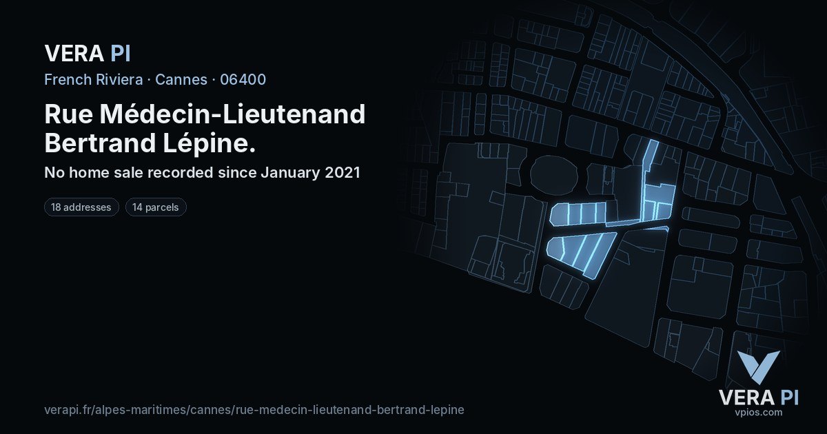 Rue Médecin-Lieutenand Bertrand Lépine, Cannes at night – every parcel coloured by the prices around it, the street's own parcels lit