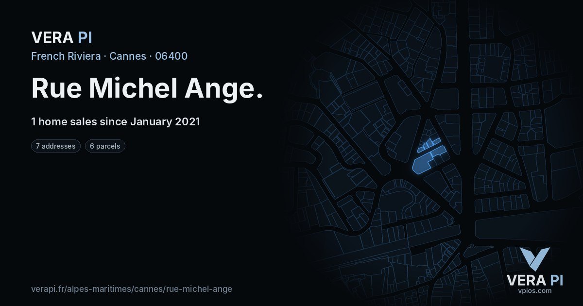 Rue Michel Ange, Cannes at night – every parcel coloured by the prices around it, the street's own parcels lit