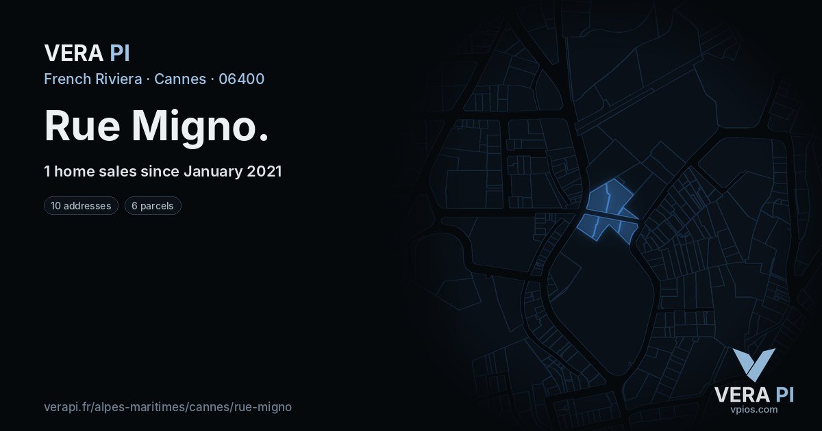 Rue Migno, Cannes at night – every parcel coloured by the prices around it, the street's own parcels lit