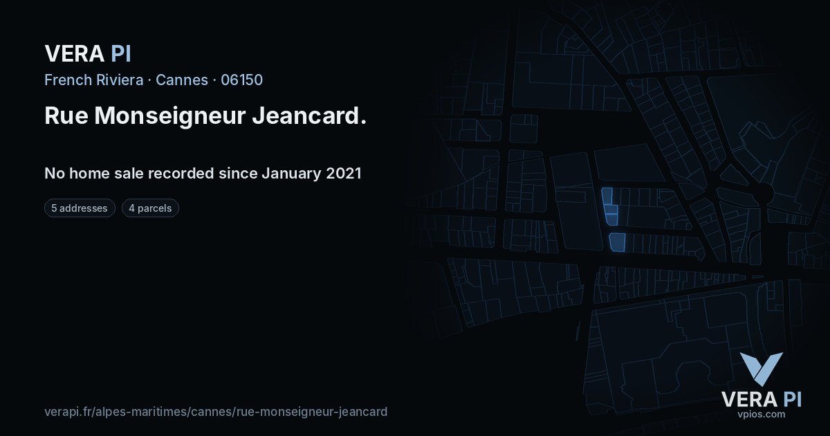 Rue Monseigneur Jeancard, Cannes at night – every parcel coloured by the prices around it, the street's own parcels lit