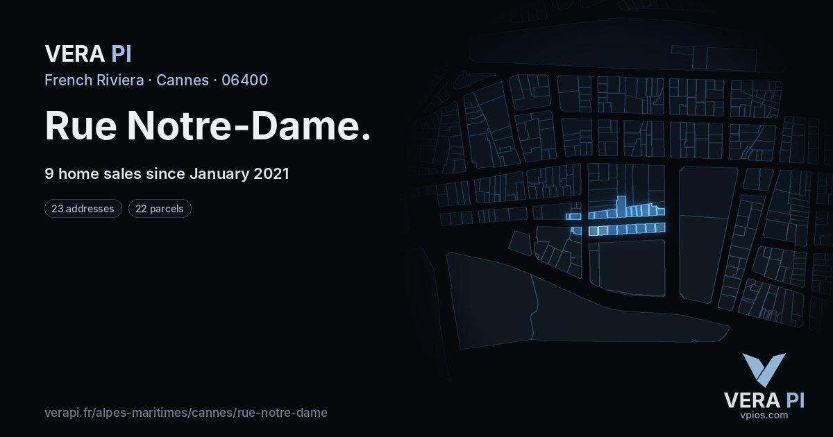 Rue Notre-Dame, Cannes at night – every parcel coloured by the prices around it, the street's own parcels lit