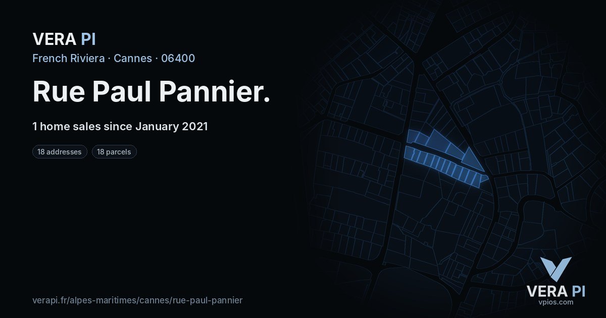 Rue Paul Pannier, Cannes at night – every parcel coloured by the prices around it, the street's own parcels lit