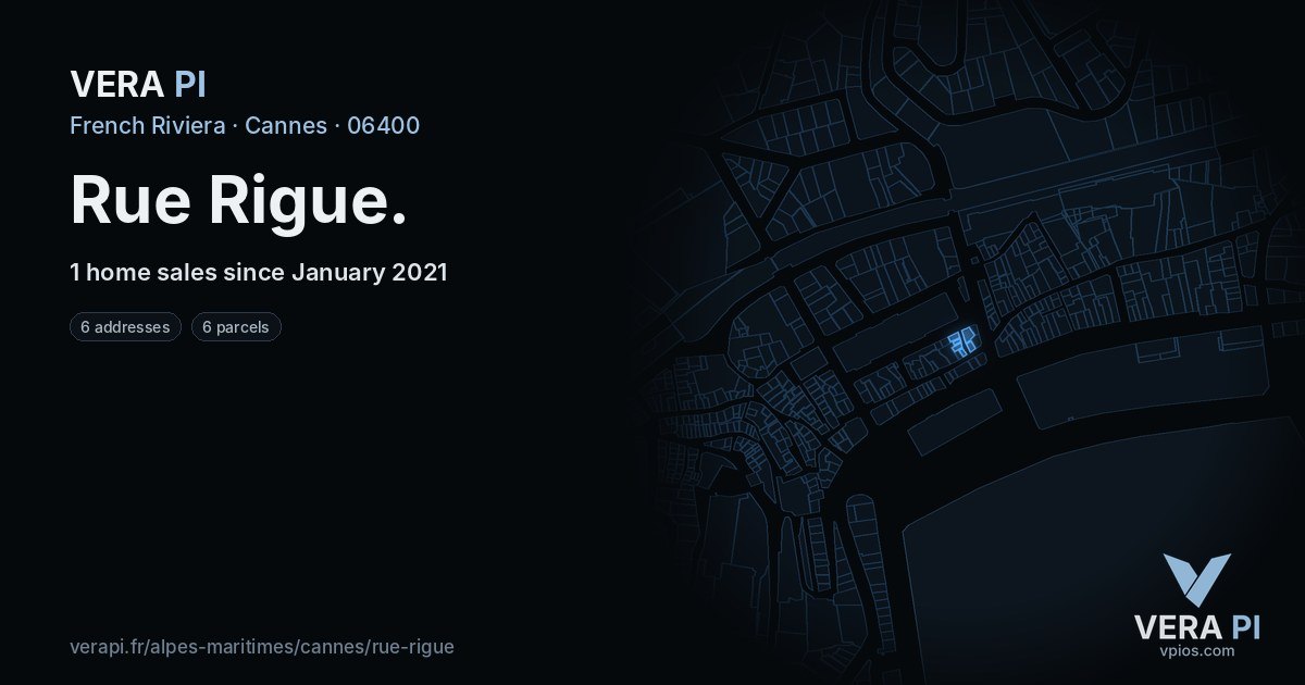 Rue Rigue, Cannes at night – every parcel coloured by the prices around it, the street's own parcels lit