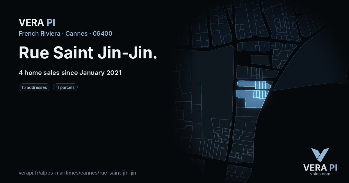 Rue Saint Jin-Jin, Cannes at night – every parcel coloured by the prices around it, the street's own parcels lit
