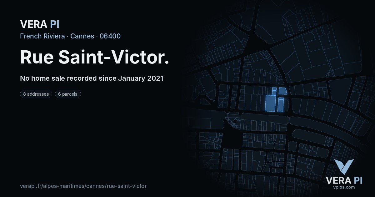 Rue Saint-Victor, Cannes at night – every parcel coloured by the prices around it, the street's own parcels lit