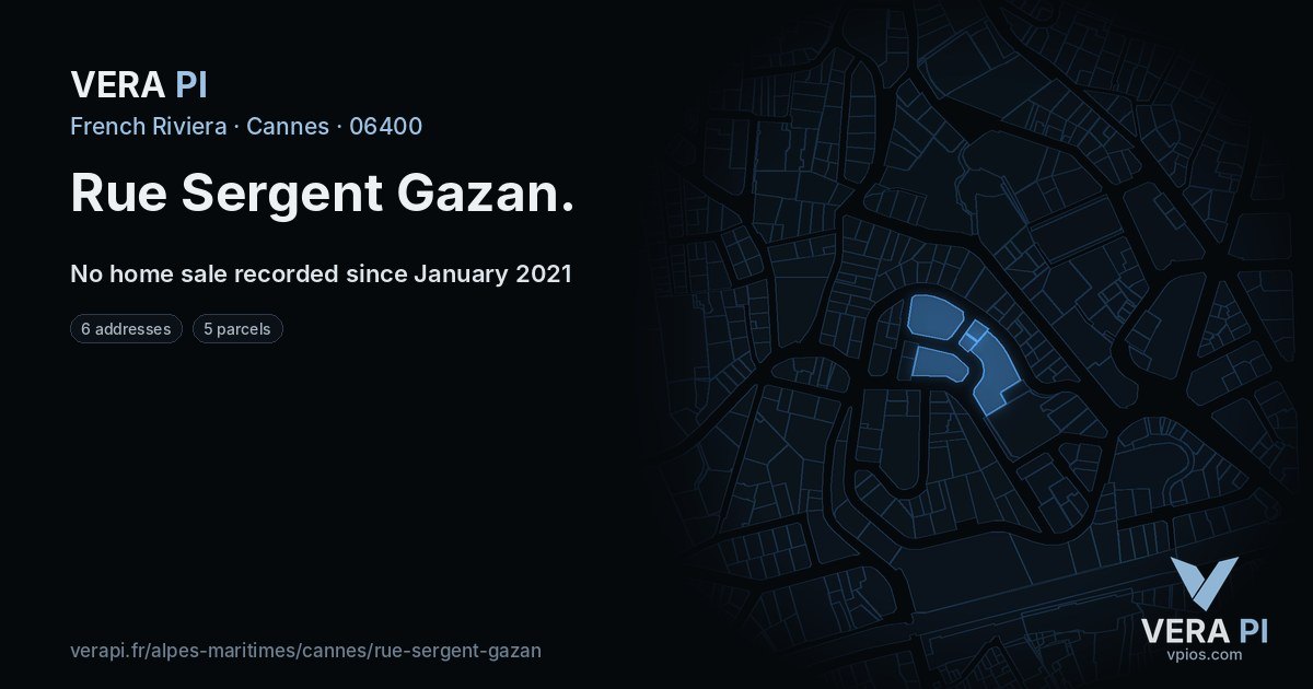 Rue Sergent Gazan, Cannes at night – every parcel coloured by the prices around it, the street's own parcels lit