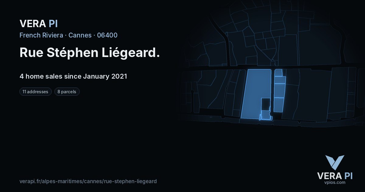 Rue Stéphen Liégeard, Cannes at night – every parcel coloured by the prices around it, the street's own parcels lit