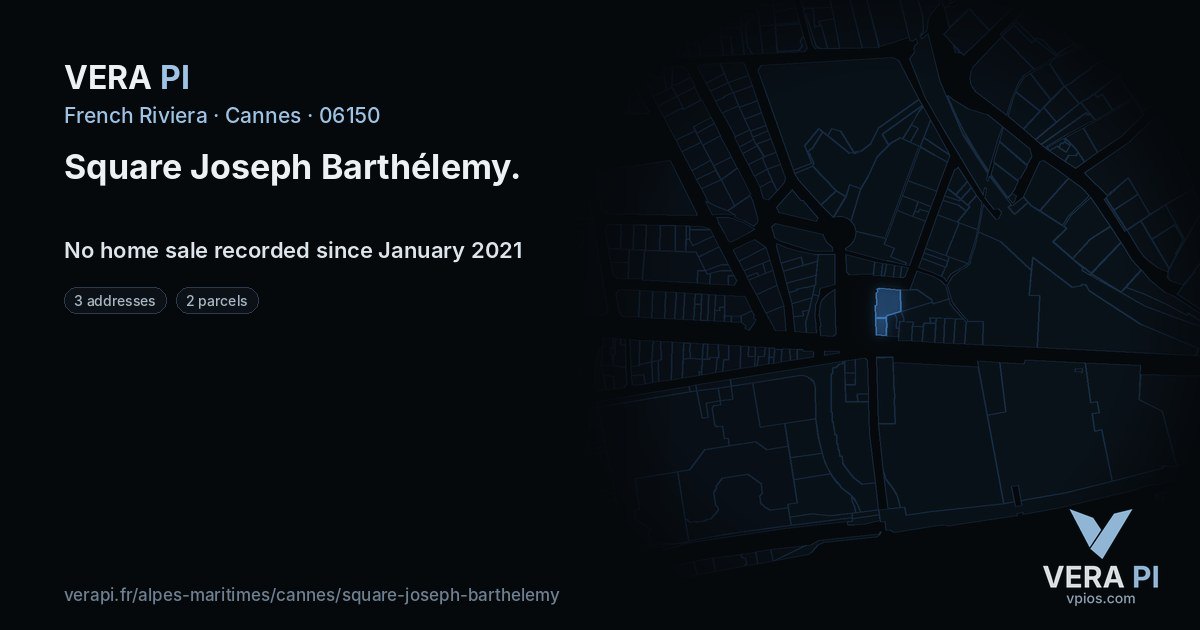 Square Joseph Barthélemy, Cannes at night – every parcel coloured by the prices around it, the street's own parcels lit