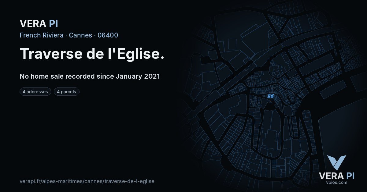 Traverse de l'Eglise, Cannes at night – every parcel coloured by the prices around it, the street's own parcels lit
