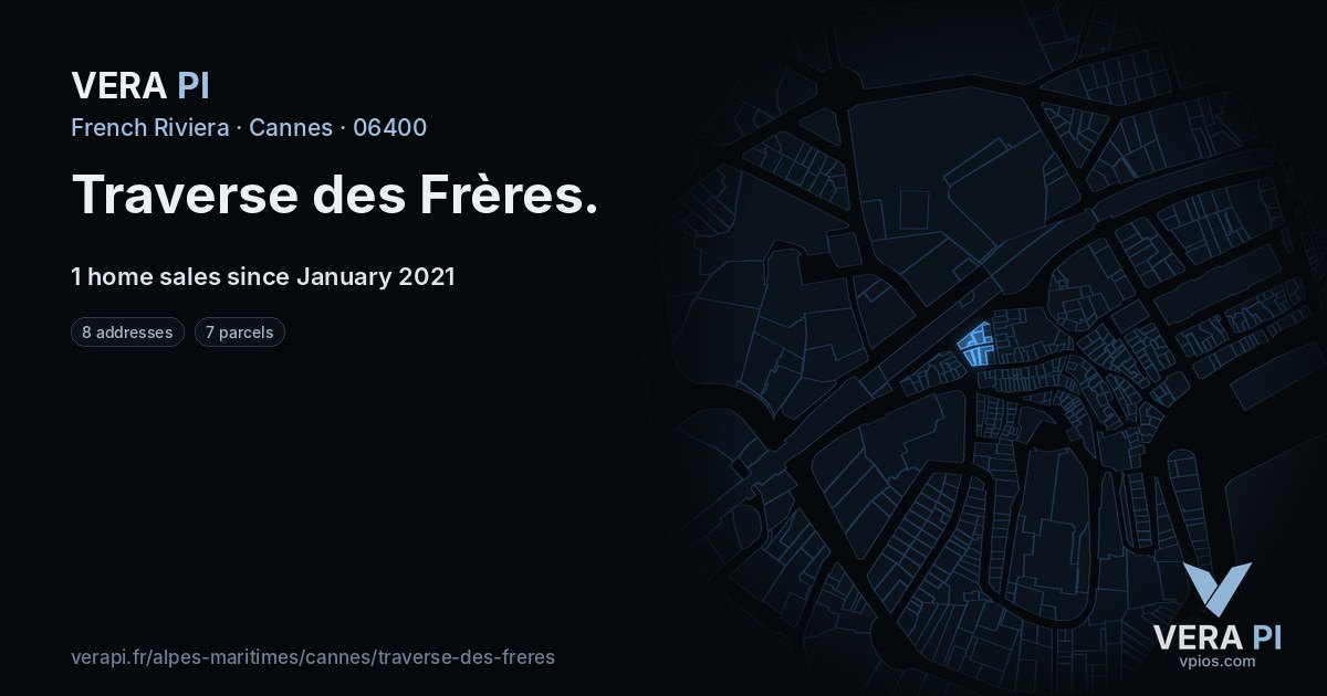Traverse des Frères, Cannes at night – every parcel coloured by the prices around it, the street's own parcels lit