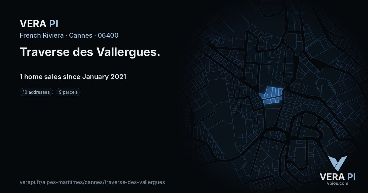 Traverse des Vallergues, Cannes at night – every parcel coloured by the prices around it, the street's own parcels lit