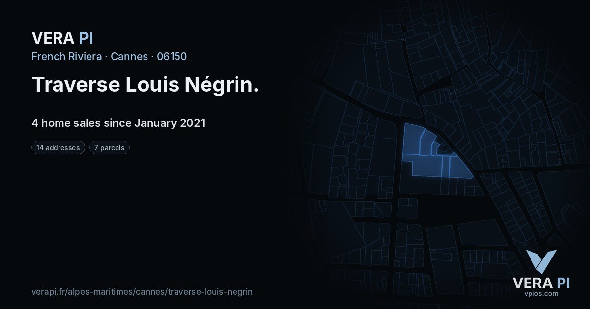 Traverse Louis Négrin, Cannes at night – every parcel coloured by the prices around it, the street's own parcels lit
