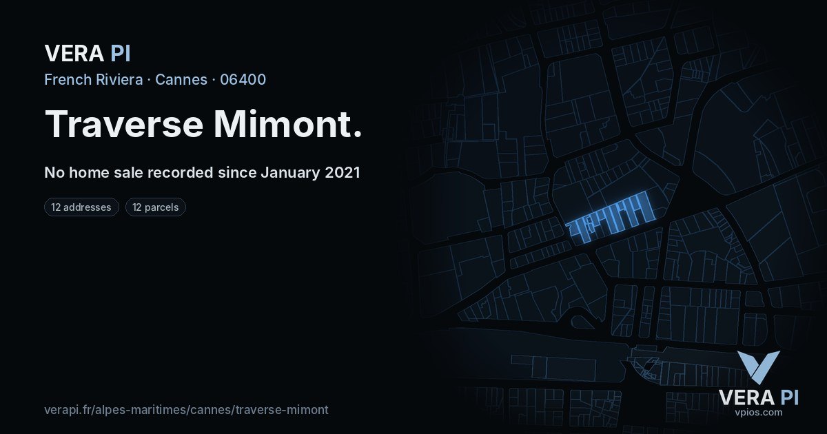 Traverse Mimont, Cannes at night – every parcel coloured by the prices around it, the street's own parcels lit